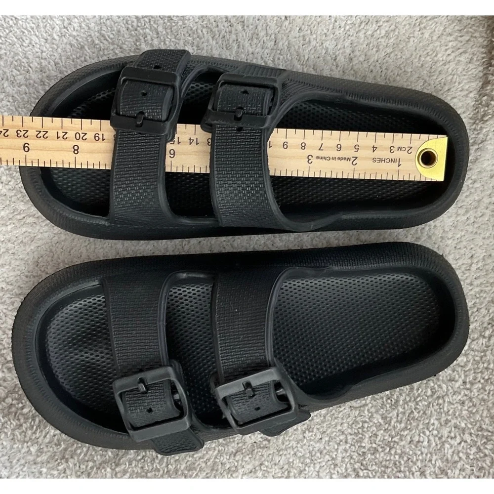 Kids Black Double Buckle Slides Sandals‎ Beach Pool Comfort Slides Size 36-37